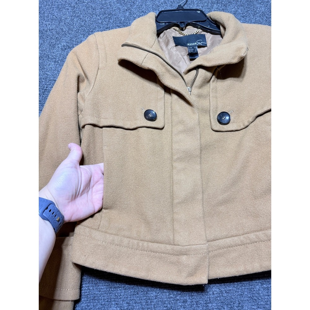 Mango Suit Jacket Women Small Tan Wool Blend Cropped Zip Up 31106778 - Picture 6 of 10